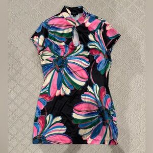 Nasty Gal Keyhole Faux Silk Floral Mini Dress